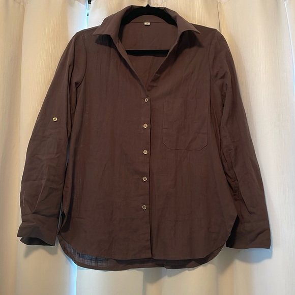 GRAY BUTTON DOWN LONG SLEEVE TOP - Picture 4 of 6